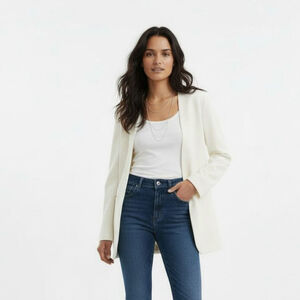 Lattelier Linen Cotton Blend Cream Blazer - Large